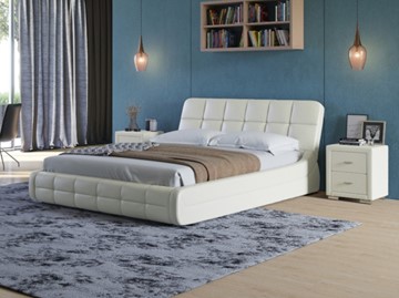 Двуспальная кровать Corso-6 160х200, Экокожа (Молочный перламутр) в Чите