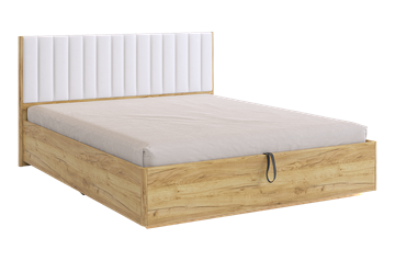 Кровать в спальню с подъемным механизмом Адам, дуб крафт золотой/белоснежный (экокожа) в Чите