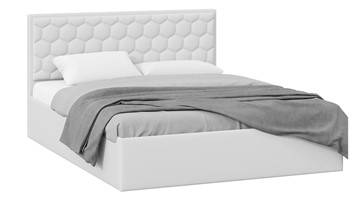 Кровать двуспальная с подъемным механизмом Порто (Экокожа белая Polo) с заглушиной в Чите