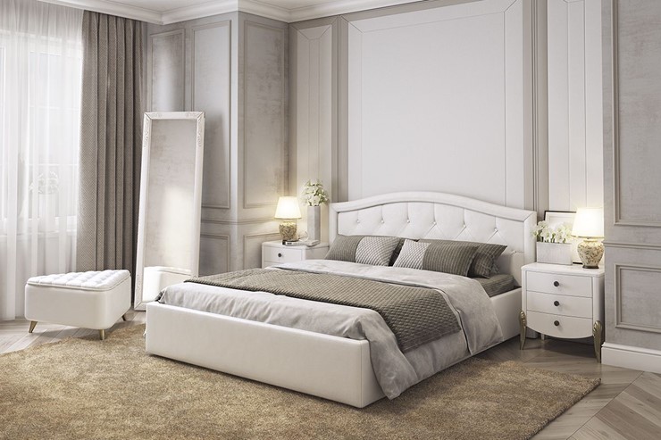 Кровать 2-х спальная Верона 1,6 белый (экокожа) в Чите - изображение 3