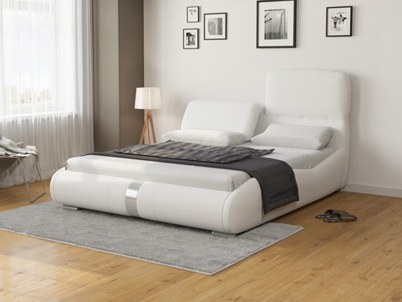 Кровать в спальню Лукка 160х200, Экокожа (Белый) в Чите - изображение