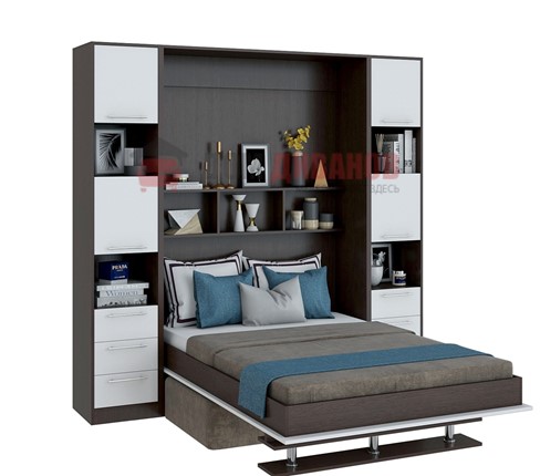 Кровать-шкаф с диваном Бела 1, с полкой ножкой, 1200х2000, венге/белый в Чите - изображение