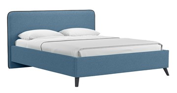 Кровать с подъемным механизмом Миа, 160 Bravo blue (светло-синий) / кант Лайт 10 Велюр (коричневый) + кроватное дно в Чите