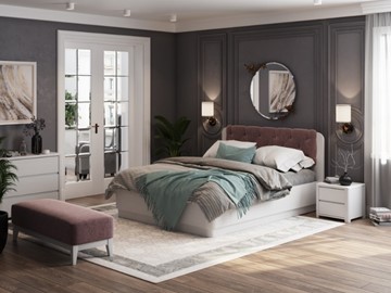 Кровать с подъемным механизмом Wood Home 1 160х200, Белая эмаль (сосна) с брашированием/Бентлей Нежно-лиловый в Чите