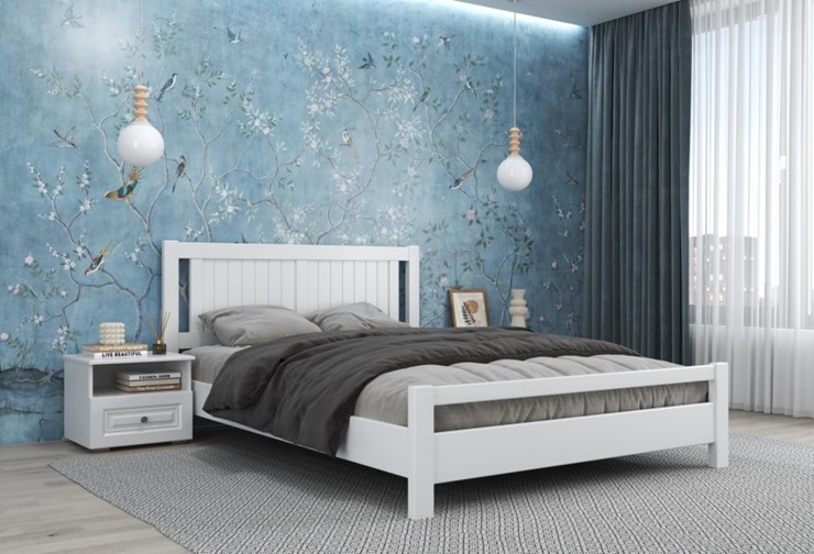 Кровать двуспальная Ванесса из массива сосны (Белый Античный) 160х200 в Чите - изображение 1