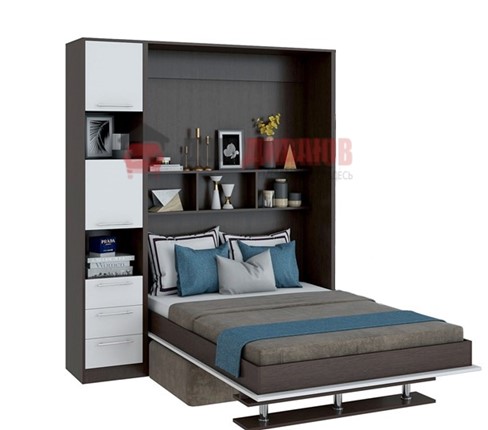 Кровать-шкаф с диваном Бела 1, с полкой ножкой с 1 пеналом, 1600х2000, венге/белый в Чите - изображение