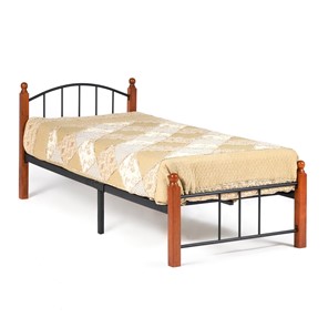 Кровать односпальная AT-915 дерево гевея/металл, 90*200 см (Single bed), красный дуб/черный в Чите