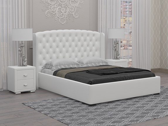 Двуспальная кровать Dario Classic 180х200, Экокожа (Белый) в Чите - изображение