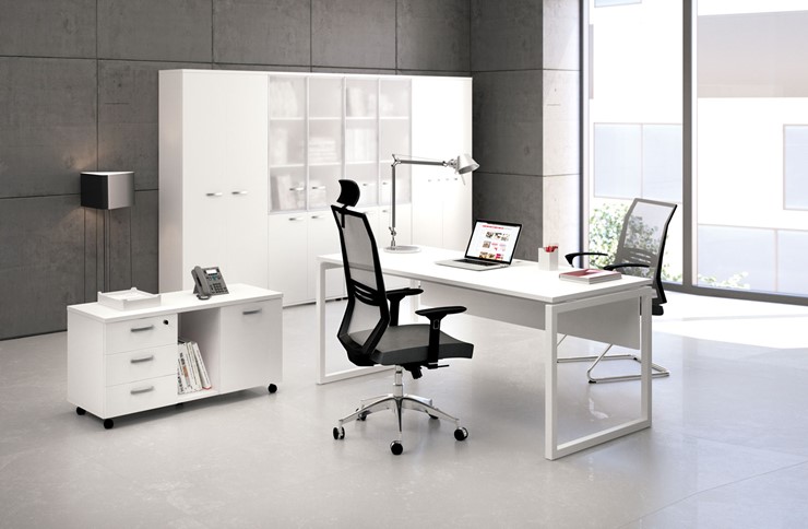 Офисный комплект мебели А4 (металлокаркас QUATTRO) белый премиум / металлокаркас белый в Чите - изображение 1