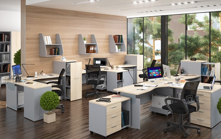 Офисная мебель OFFIX-NEW для 4 сотрудников с двумя шкафами в Чите - изображение 1