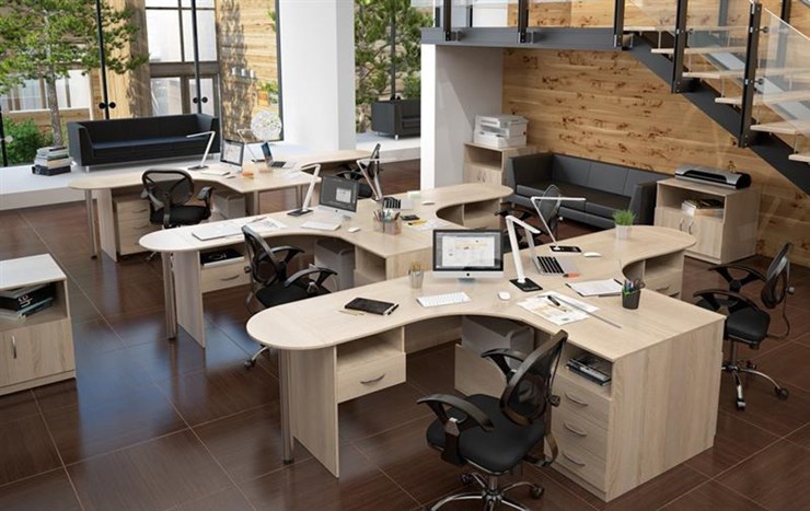 Комплект офисной мебели SIMPLE с эргономичными столами и тумбами в Чите - изображение