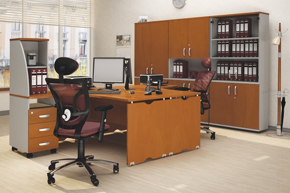 Набор мебели в офис Милан для 2 сотрудников с тумбочками и большим шкафом в Чите - изображение