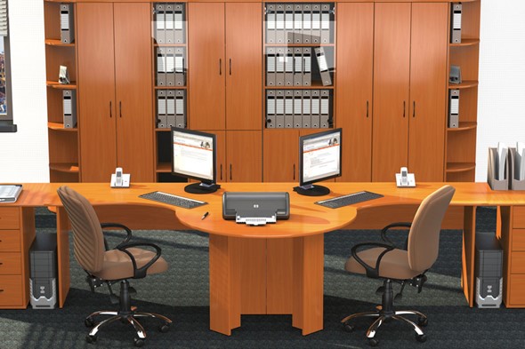 Набор мебели в офис Классик для двух сотрудников с большим шкафом в Чите - изображение