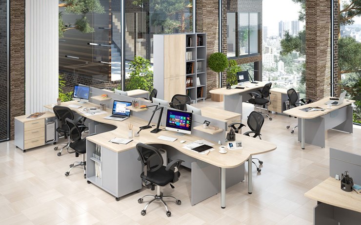 Офисная мебель OFFIX-NEW для 4 сотрудников с двумя шкафами в Чите - изображение
