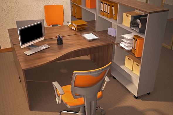 Офисный набор мебели Милан для 2 сотрудников со стеллажом в Чите - изображение