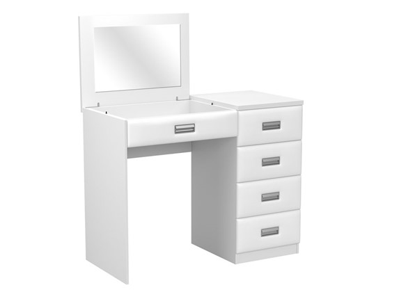Столик косметический Como/Veda, с зеркалом, 4 ящика, правый, ЛДСП белый/экокожа белая в Чите - изображение
