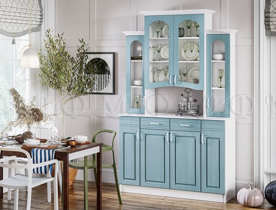 Кухонный шкаф Констанция 4-х створчатый, голубой в Чите - изображение
