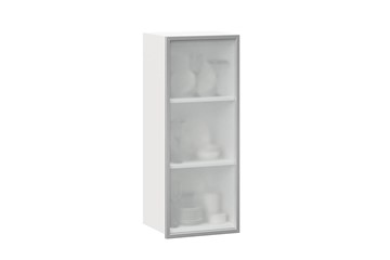 Кухонный высокий шкаф 400 Шервуд, со стеклом левый ЛД 281.421.000.121, белый/серый в Чите