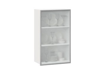 Шкаф кухонный высокий 600, Шервуд, со стеклом левый, ЛД 281.451.000.126, белый/серый в Чите