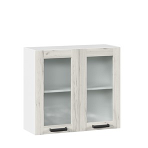 Кухонный навесной шкаф 800 со стеклом Винченца ЛД 234.360.000.033 Белый/Дуб Крафт белый в Чите