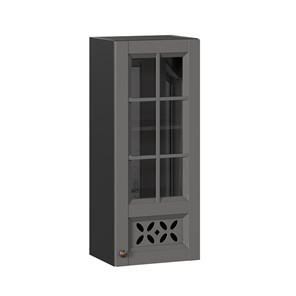 Кухонный шкаф Амели-3 400 высокий со стеклом ЛД 299.420.000.042, Черный/Оникс серый в Чите