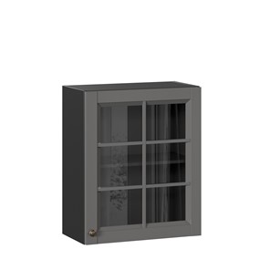 Навесной шкаф Амели-3 600 со стеклом ЛД 299.350.000.032, Черный/Оникс серый в Чите