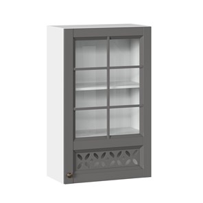Кухонный шкаф Амели-3 600 высокий со стеклом ЛД 299.450.000.046, Белый/Оникс серый в Чите