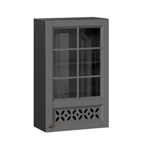 Кухонный шкаф Амели-3 600 высокий со стеклом ЛД 299.450.000.048, Черный/Оникс серый в Чите