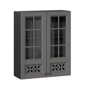 Навесной кухонный шкаф Амели-3 800 высокий со стеклом ЛД 299.460.000.052, Черный/Оникс серый в Чите
