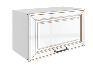 Навесной кухонный шкаф Атланта L600 Н360 (1 дв. гл.) эмаль (белый/белый глянец патина золото) в Чите