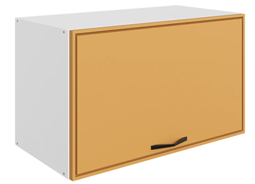 Навесной кухонный шкаф Монако L600 Н360 (1 дв. гл.гориз.), белый/охра матовый в Чите