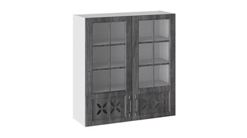 Шкаф на кухню Прованс (Белый глянец/Санторини темный) cо стеклом В_96-90_2ДРДс в Чите