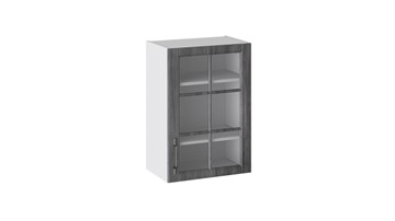 Кухонный навесной шкаф Прованс (Белый глянец/Санторини темный) со стеклом В_72-50_1ДРс в Чите
