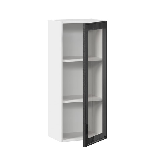 Кухонный шкаф высокий со стеклом 400 Индиго ЛД 298.420.000.026, Белый/Чёрный в Чите - изображение 1