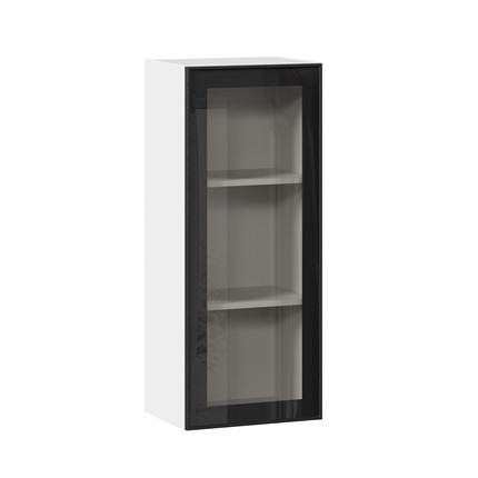 Кухонный шкаф высокий со стеклом 400 Индиго ЛД 298.420.000.026, Белый/Чёрный в Чите - изображение