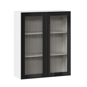 Навесной кухонный шкаф высокий со стеклом 800 Индиго ЛД 298.460.000.030, Белый/Чёрный в Чите