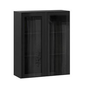 Шкаф настенный высокий со стеклом 800 Индиго ЛД 298.460.000.156, Чёрный/Чёрный в Чите