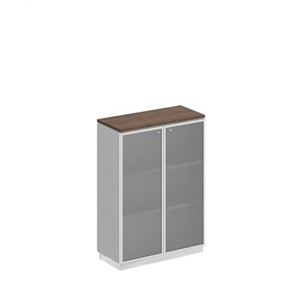 Шкаф для документов средний со стеклянными дверьми в рамке Bravo, дуб гладстоун/белый премиум (90х40х124,6) в Чите