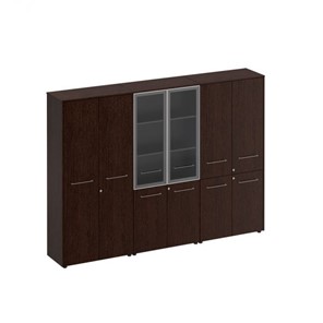 Шкаф комбинированный высокий (закрытый-стекло-одежда) Reventon (МЕ 377), венге темный (274х46х196) в Чите