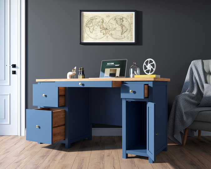 Большой рабочий стол Jules Verne JV14ETGB (Синий) в Чите - изображение 2