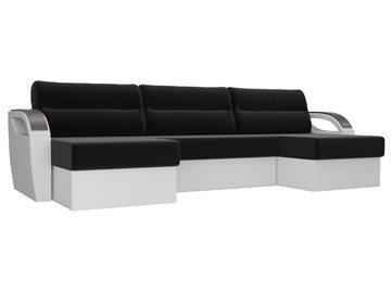 П-образный диван Форсайт, Черный/Белый (микровельвет/экокожа) в Чите