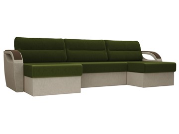 Большой П-образный диван Форсайт, Зеленый/Бежевый (микровельвет) в Чите