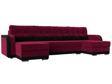 Большой П-образный диван Марсель, Бордовый\Черный (Микровельвет) в Чите