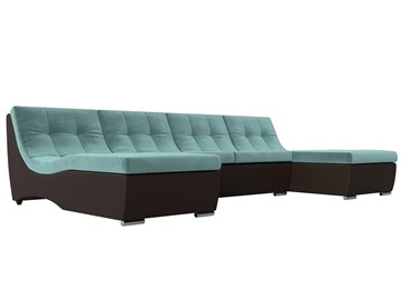 П-образный диван Монреаль, Бирюзовый\Коричневый (Велюр\Экокожа) в Чите