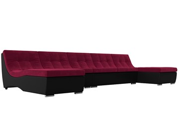 П-образный диван Монреаль, Бордовый\Черный (Микровельвет\Экокожа) в Чите