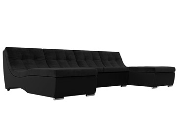 Большой П-образный диван Монреаль, Черный\Черный (Велюр\Экокожа) в Чите
