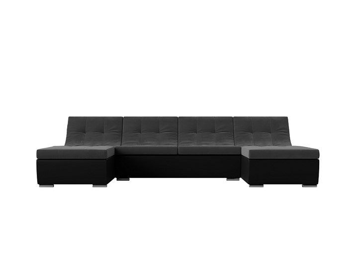 П-образный диван Монреаль, Серый\Черный (Велюр\Экокожа) в Чите - изображение 1