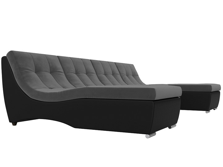 П-образный диван Монреаль, Серый\Черный (Велюр\Экокожа) в Чите - изображение 2