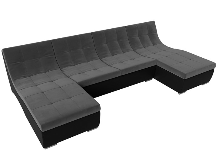 П-образный диван Монреаль, Серый\Черный (Велюр\Экокожа) в Чите - изображение 4