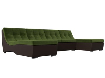 П-образный диван Монреаль, Зеленый\Коричневый (Микровельвет\Экокожа) в Чите